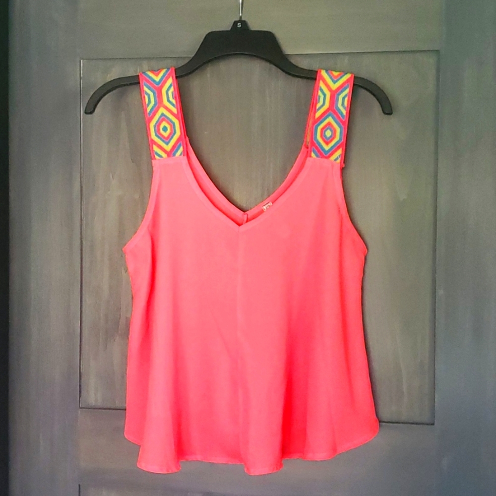 Hot pink tank with detailed straps